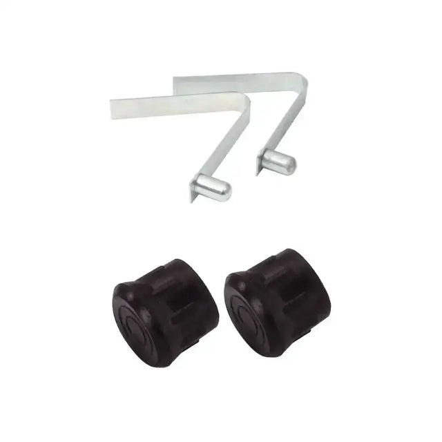 Silver metal l-shaped brackets with black plastic caps for nettex agri anti kick bar spare springs and caps