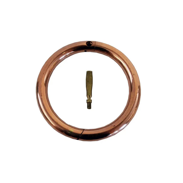 Copper-colored bull ring copper with a small brass screwdriver tool inside by nettex agri bull for piercing bull ring use