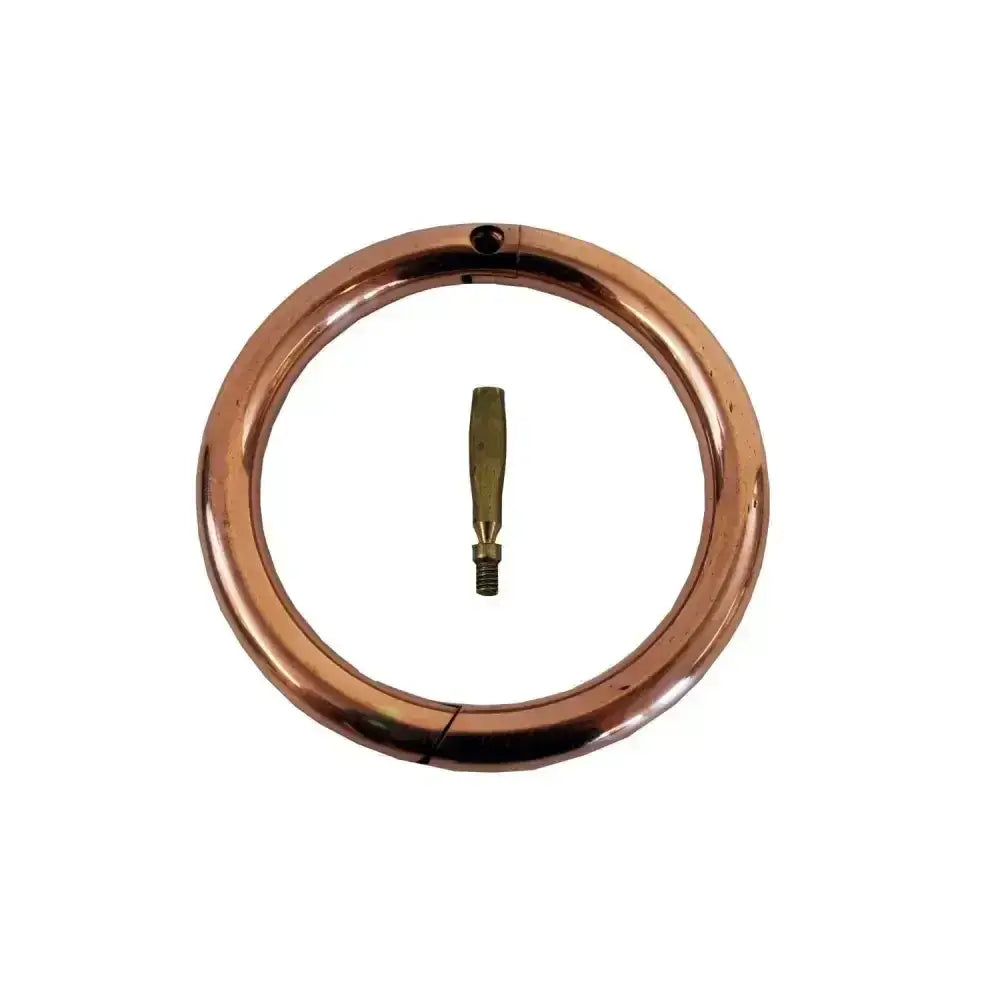 Copper-colored nettex agri bull ring with a small tool inside perfect for piercing bull ring copper use