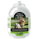 White plastic jug of nettex agri cobalt with green black label featuring sheep and cattle to unlock performance potential