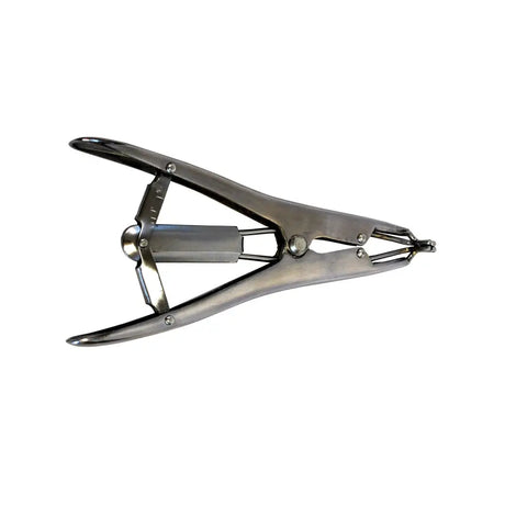 Stainless steel nettex agri elastration pliers with sleek polished finish and ergonomic handles for easy use