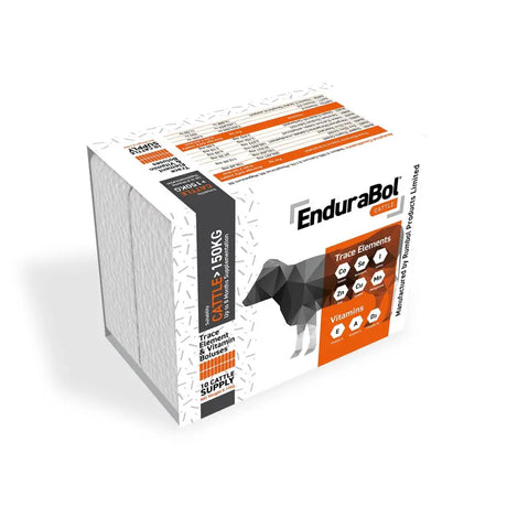 White and orange box of nettex agri endurabol cattle with six trace elements for cattle over 150kg using single point erosion technology