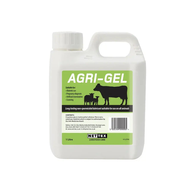White plastic bottle of nettex agri agri-gel long lasting lubricating gel for livestock care non-spermicidal lubricant
