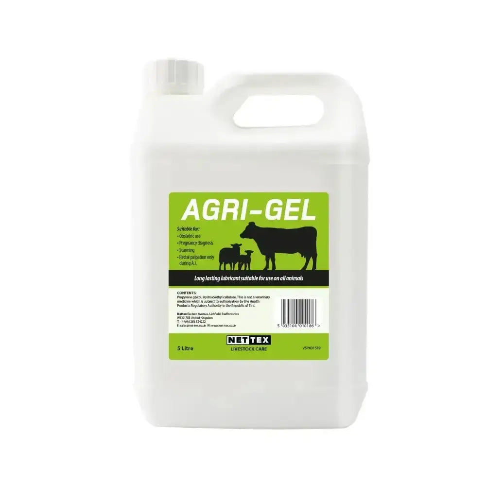 White plastic jug of nettex agri agri-gel long lasting lubricating gel by netex livestock care for animals