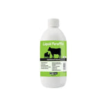 White plastic bottle of nettex agri liquid paraffin 500ml with green label and black cow silhouettes pure medicinal quality quality liquid laxative