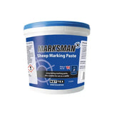 Blue and white plastic tub of nettex agri marksman scourable marking paste for sheep 5 litre capacity