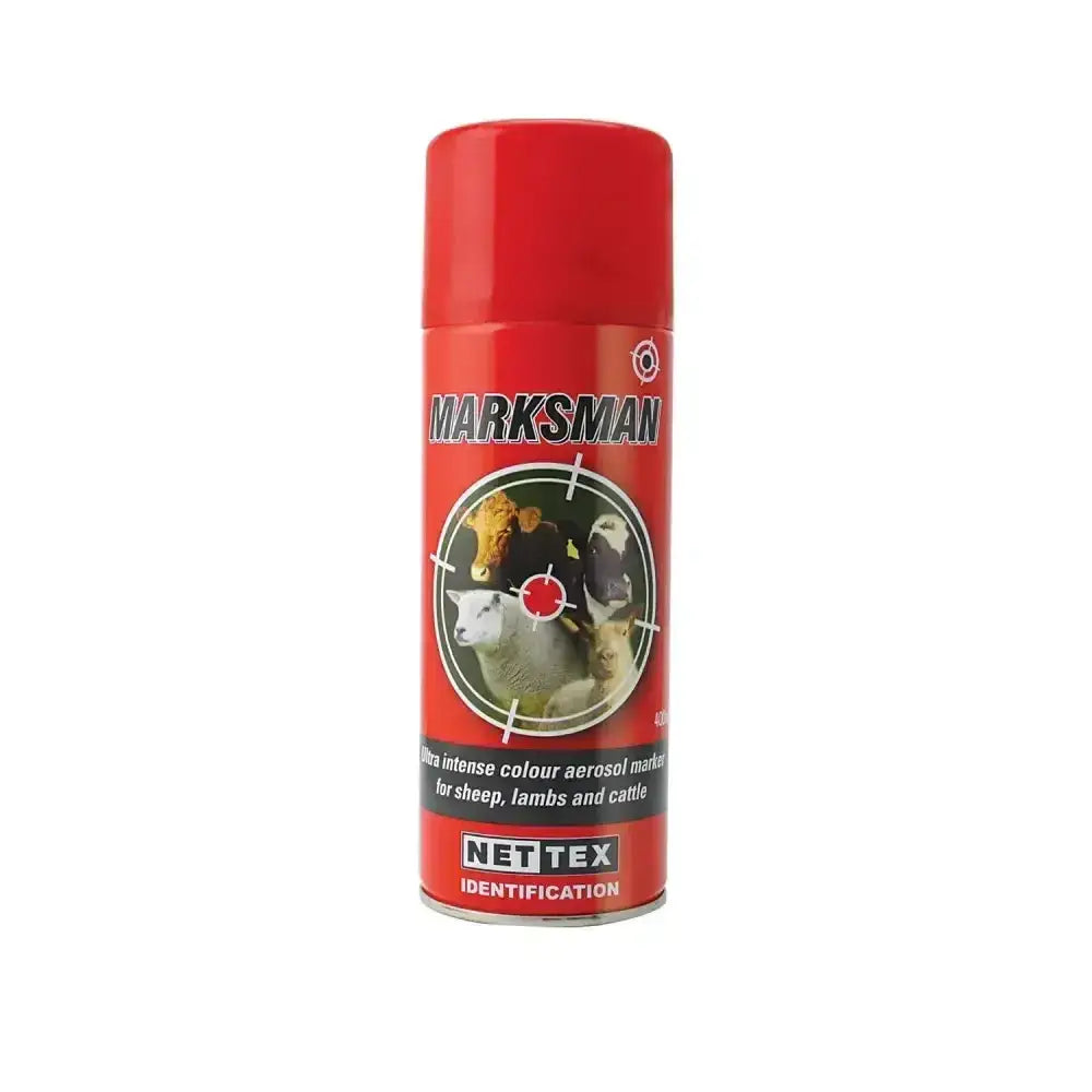 Red aerosol can of nettex agri marksman ultra intense colour spray marker for reliable sheep marking in british wool marketing
