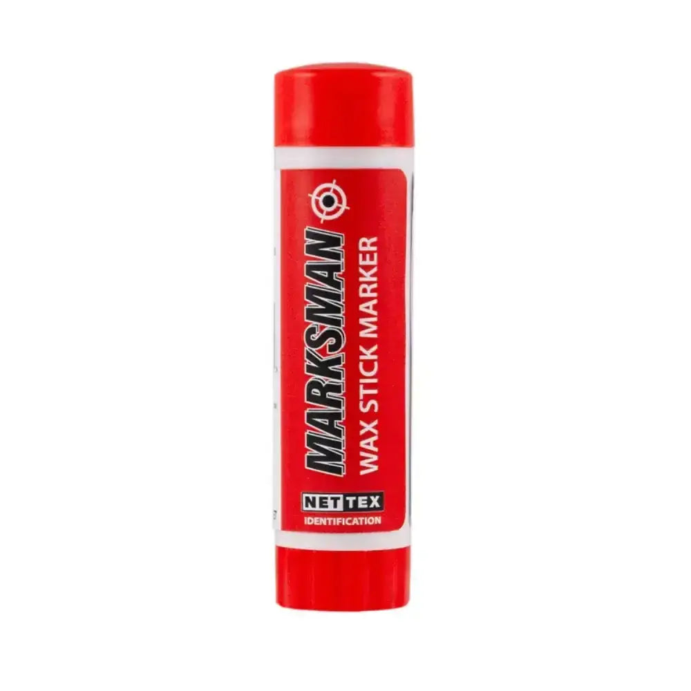 Red cylindrical nettex agri marksman wax stick marker with white label for temporary identification requirements