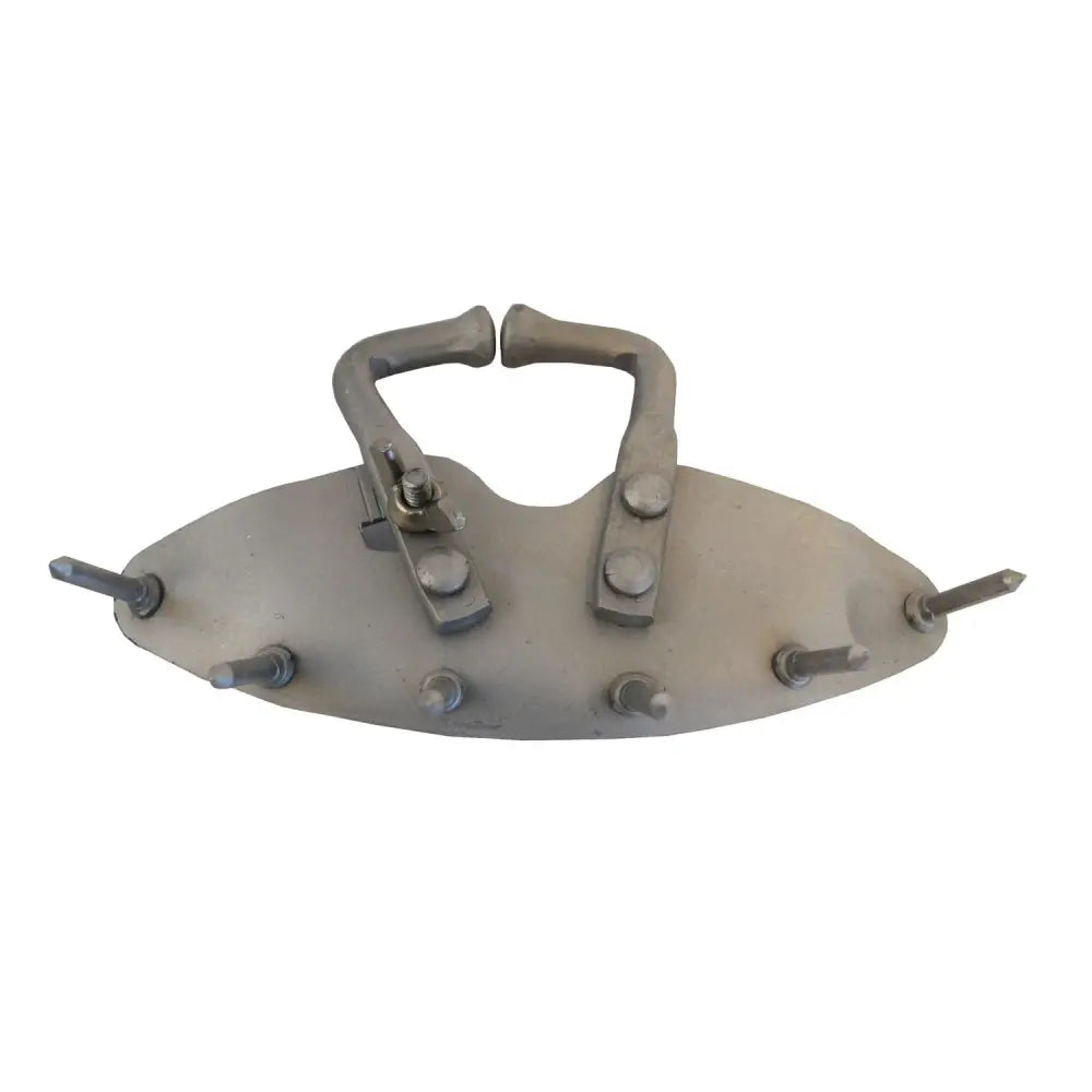 Gray metallic aluminium milk suckling preventer clamp with two curved handles by nettex agri milk