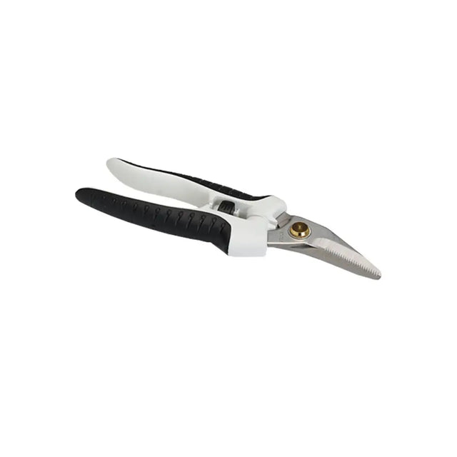 Black and white-handled metal nettex agri myti-lyte mk iii foot shear with ultra sharp mini-serrated blades