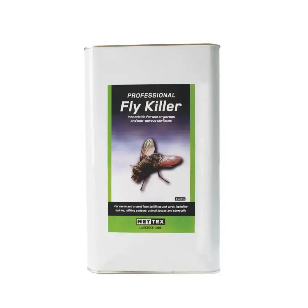 White rectangular can of nettex agri professional fly killer insecticide with residual activity for effective pest control