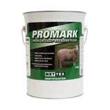 White metal canister of nettex agri promark premium sheep branding fluid with green and black promark label