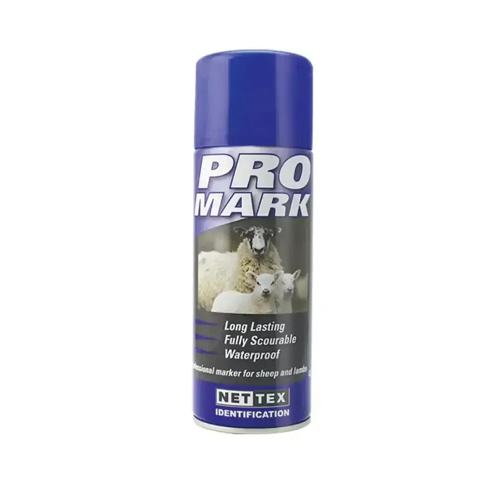 Blue aerosol can of nettex agri promark fully scourable professional marker spray for sheep and lamb ID