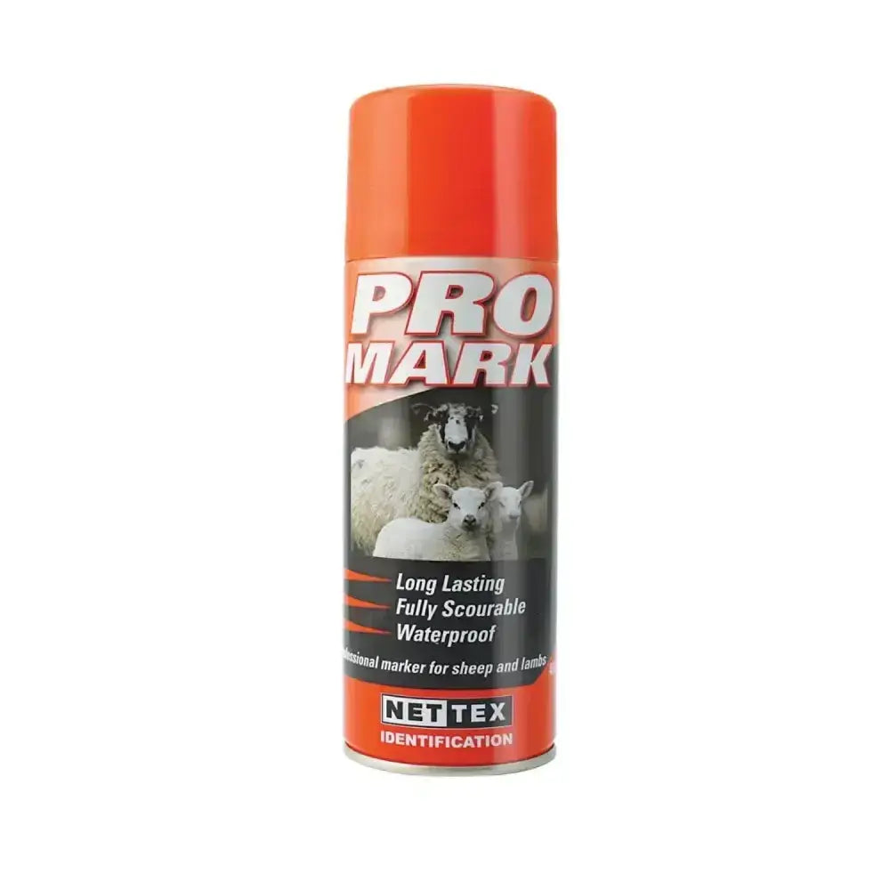 Orange aerosol can of nettex agri promark fully scourable professional marker spray for sheep and lamb ID