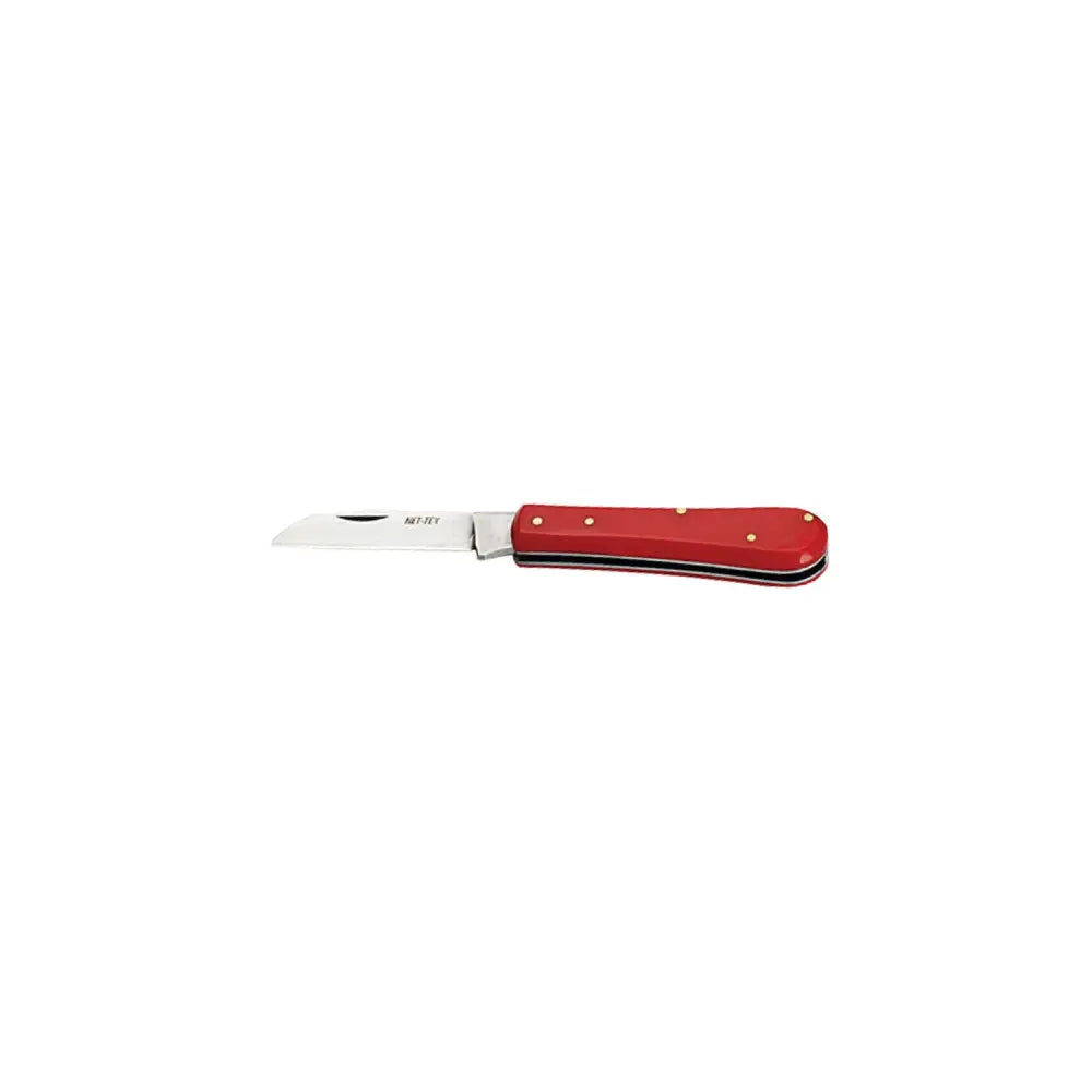 Red-handled nettex agri stockmans knife straight with stainless surgical steel blade for folding use