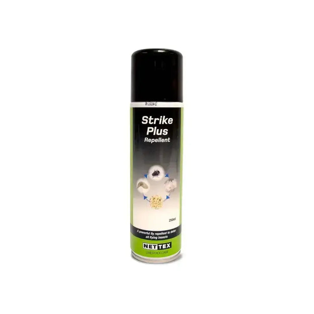 Black and green 250ml nettex agri strike plus aerosol can effective blowfly repellent spray for flying insects