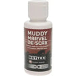 White plastic bottle with white cap labeled nettex muddy marvel de-scab gently softens scabs for easy removal