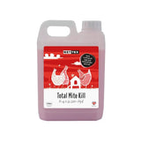 A 2-litre translucent purple plastic jug of nettex poultry total mite kill liquid rtu with red and white label featuring chickens