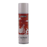 Red and white nettex poultry total mite kill spray can with cartoon chicken for highly effective insecticidal use