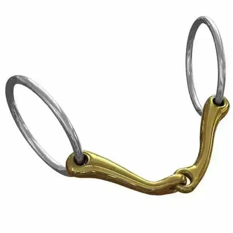 Neue schule demi-anky bits featuring a gold-colored horsebit with silver rings and straight-armed single jointed design