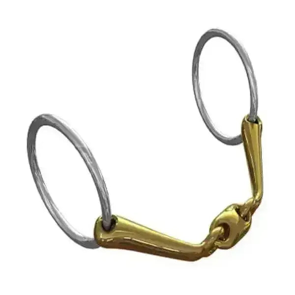 Gold-colored neue schule starter bits horsebit with silver rings and polished metallic finish for riding gear