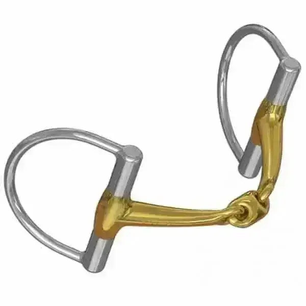 Gold and silver-colored horsebit with polished metallic finish for neue schule tranz angled lozenge d-ring bits