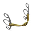 Gold-colored neue schule tranz angled lozenge jumper bit with silver-toned curved rings on each side