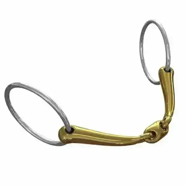 Gold-colored neue schule tranz angled lozenge loose ring bit with silver-toned rings and polished metallic finish