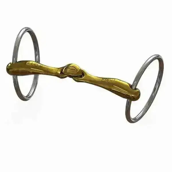 Gold-colored polished metal neue schule turtle tactio loose ring horsebit with silver rings and engraved branding