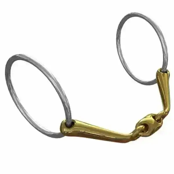 Gold-colored neue schule verbindend loose ring lozenger bit with silver rings and polished metal finish