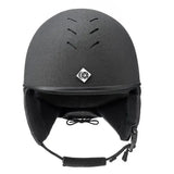 Black charles owen race ii riding hat with matte finish ventilation slots and silver diamond logo for racing skull safety vg1 01-040 2014-12