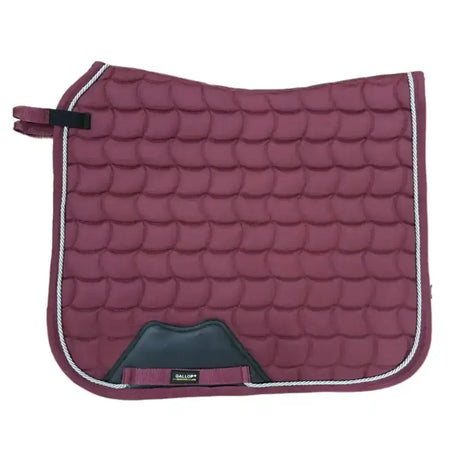 Maroon new gallop dressage saddle pad with white rope trim and black anti-rub girth pad with contoured spine