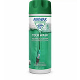 Green nikwax tech wash is a high performance wash spray for durable water repellency and reducing weight gain on waterproof clothing