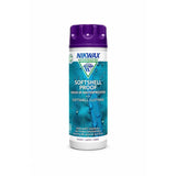Nikwax softshell waterproofing 300ml wash-in waterproofing in a teal bottle with purple cap for softshell gear