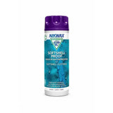 Purple-capped cylindrical bottle of nikwax softshell waterproofing 300ml wash-in waterproofing for softshell clothing