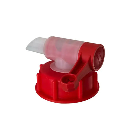 Red plastic bottle cap with translucent pink spout and handle for nikwax tap equestrian use with horses 25 lt