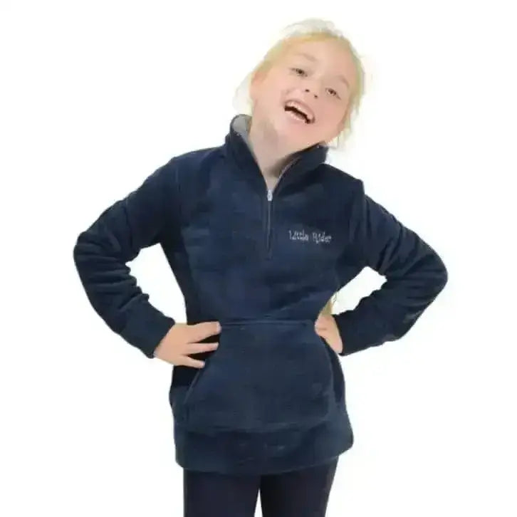 Navy blue nina soft fleece half zip jacket with little rider embroidery made from soft fleece fabric in practical colours