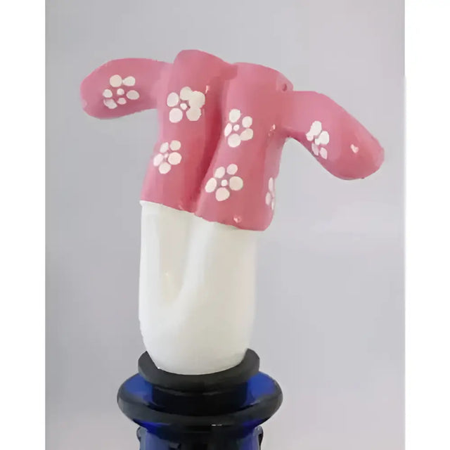 Pink floral wellies novelty wine stopper with hand shape white wristband and blue base for bottle use