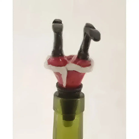 Red and white santa claus-themed novelty wine stopper with black boots for wine stoppers funny legs festive use