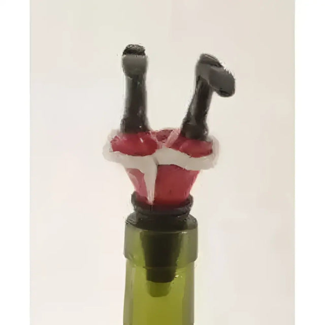 Red and white santa claus-themed novelty wine stopper with black boots for wine stoppers funny legs festive use