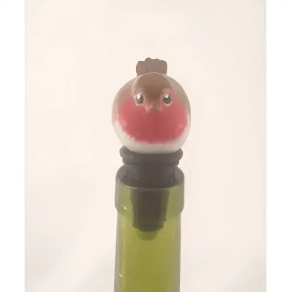 A glossy red and white robin bottle stopper made of glass perfect for novelty wine stoppers and wine stoppers robin