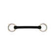 Black rubber nylon foal bit with silver metal rings designed for gentle control in young horses