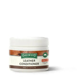 White plastic jar of oakwood leather conditioner 500ml with brown green label and australian flag emblem