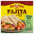 Old El Paso bbq fajita kit with smoky bbq mild flavor featuring two soft tortillas filled with chicken and veggies
