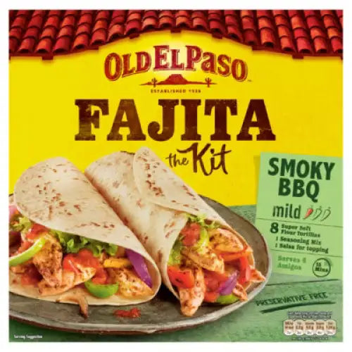 Old el paso bbq fajita kit with smoky mild chicken fajitas in soft tortillas and colorful veggies for easy paso bbq fajita meals