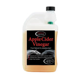A white plastic bottle of omega apple cider vinegar with black cap and amber liquid for keeping joints healthy