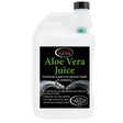 White plastic bottle of omega equine aloe vera juice with black cap and green text showcasing impressive medicinal herbs