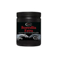 Black plastic jar with black lid labeled omega equine boswellia extra supporting fluid joint movement in horses