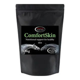 Black resealable pouch of omega equine comfortskin 1.8kg nutritional supplement for healthy horse skin care