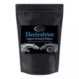 Black resealable pouch of omega equine electrolytes with blue label and two horses to help replenish lost electrolytes